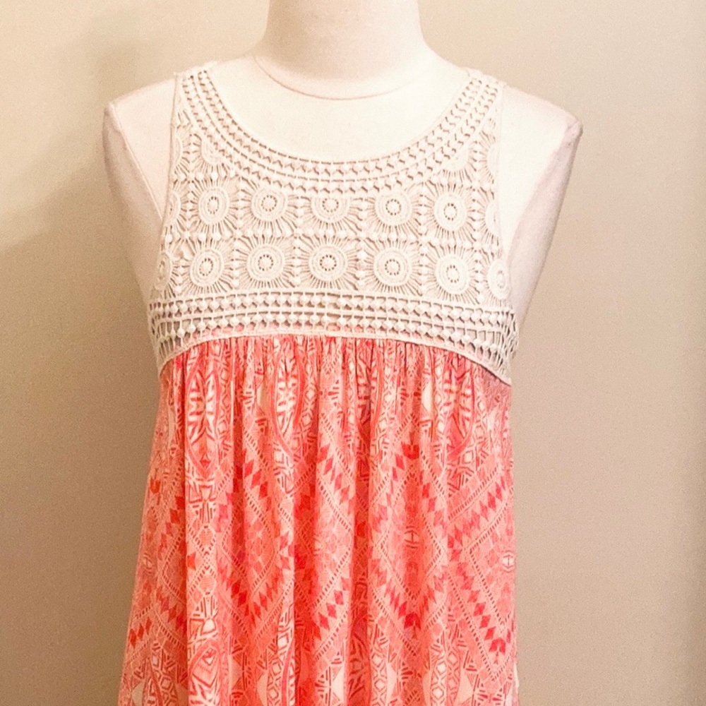 Maurices Cream Orange Crochet Geometric SZ M Boho Coastal Festival Gauzy Dress - Picture 2 of 11